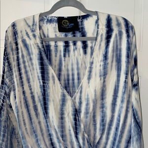 Blue Life Tie-Dye Blouse - Blue and White